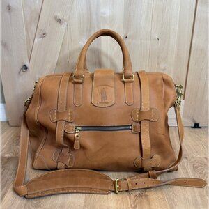 J. Peterman Co Mens Leather Bag Gladstone Travel Weekender Tan Removable Strap